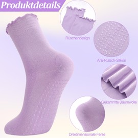 Guiqulai 3 Pairs Pilates Socks Women, Non Slip Ruffle Crew Yoga Socks with Grip for Barre Dance Barefoot Workout Pregnant (Purple, White, Black)