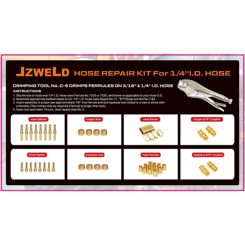 JZWELD Hose Repair and Assembly Kits, 1/4" ID Torch Hose