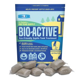 Walex Bio-Active Home Septic Tank Treatment - Strong Digestive Power with Beneficial Bacteria & Enzymes for Liquefying Solids & Breaking Down Waste, Odor Neutralizer -1 Year Supply, 12 Packets