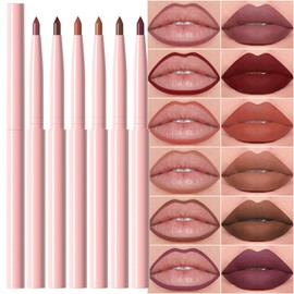 evpct 6Pcs Retractable Lip Liner Pencils Set Pack for Shaping & Sculpting Lips, Mauve Maroon Red Orange Nude Chocolate Dark Brown Plum Creamy Matte Gel Lip Liner Lipliners Pencil delineador de labios