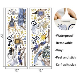 Mfault Christmas O Holy Night Nativity Scene Wall Decals Stickers, Religious Christian Jesus Angels Faith Xmas Decorations Bedroom Art, Stars Winter Holiday Living Room Home Kitchen Decor