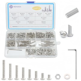 WZHUIDA 630 Piece M3 Screws Set, Stainless Steel Rounded Head Screws, Metric Hexagon Socket Screws, Nuts and Washers Assortment Set, Thread Machines, Hex Screws