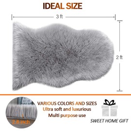Noahas Faux Fur Sheepskin Silky Seat Cushion, Home Decor Long Wool Area Rugs Carpet, Soft Fluffy Plush Chair Seat Pads Universal Fit for Home Office Restaurant Chair, 2ft x 3ft Grey