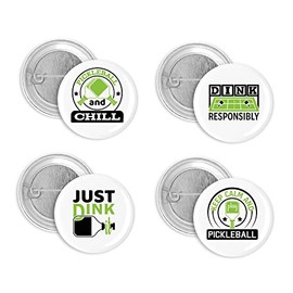 Pickleball Set of 4 Funny Pickleball Players Pin Back Buttons 1.5 Inch