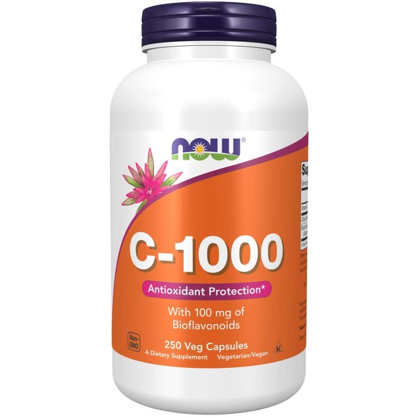 Now Supplements, Vitamin C-1,000 with 100 mg of Bioflavonoids, Antioxidant Protection*, 250 Veg Capsules (Pack of 2)