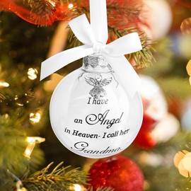 Christmas Memorial Feather Ball - I Have an Angel in Heaven I Call Her/Him Mom/Dad/Husband/Son//Brother/Sister Loss of Loved One Hanging Pendant Xmas Tree Décor Sympathy Gift