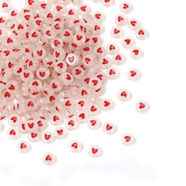 500Pcs 7mm Luminous Red Heart Beads Glowing Transparent Heart Acrylic Beads Glow in the Dark for DIY Bracelet Necklace Jewelry Making (Red Heart)