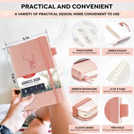 Address Book with Alphabetical Tabs，Hardcover Small Passwordbook，Address Book Large Print for Phone Numbers，Internet Website Logins，Address Notebook Journal for Home 5"*7.6"-Rose Gold