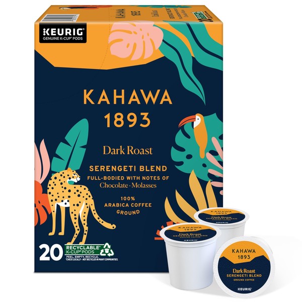 Kahawa 1893 Dark Roast Coffee K-Cup Pods Serengeti Blend (20