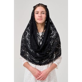 YHDDYG Black Lace Mantilla Infinity Veil for Funeral - Elegant Mourning Head Cover Scarf for Women Head Covering with Soft Floral Rose Design S121 (Black)