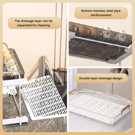 WAYUTO 2-Tier Mugs Drying Rack with Drain Tray Water Cup Drying Rack Coffee Cup Storage Shelf Cups and Mugs Storage Organizer for Desktop and Countertop Decor Black