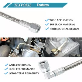 TEXVOKIE 551871 60" Length Billet Steel Braided Turbo Oil Feed Line Length 4AN 90 Degree Straight Hose Straight PTFE line straight Hose End Pressure Stainless Remote Turbocharger