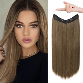 REECHO Invisible Wire Hair Extensions with Transparent Headband Adjustable Size Removable Secure Clips in Straight Secret Hairpiece for Women (24 Inch (Pack of 1), Light Ash Brown with Highlights)