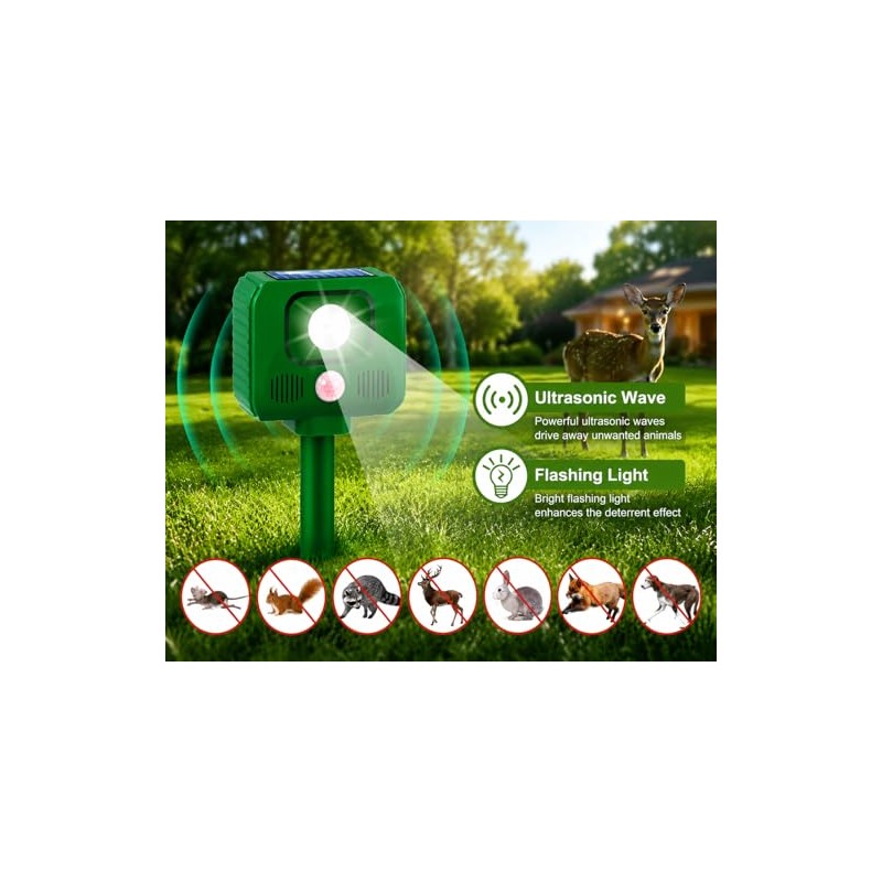 4PACK Solar Animal Repellent Ultrasonic,Sonic Cat Repellent Outdoor Deer&Repellent Devices