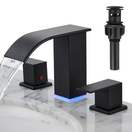 Bathroom Faucet 3 Hole, Matte Black Waterfall Bathroom Faucets, 8 Inch Widespread Modern Bathroom Sink Faucet & Parts, Wide Spread Touch On Three Hole 2 Handle Bathroom Vanity Faucet