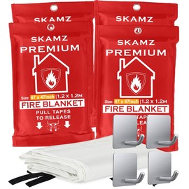 SKAMZ Fire Blanket for Home and Kitchen - XLarge - 47.2" x 47.2" - 4 Packs - Prepared Emergency Fire Blankets, Fire Retardant High Heat Resistant Fiberglass Fire Suppression Welding Blanket