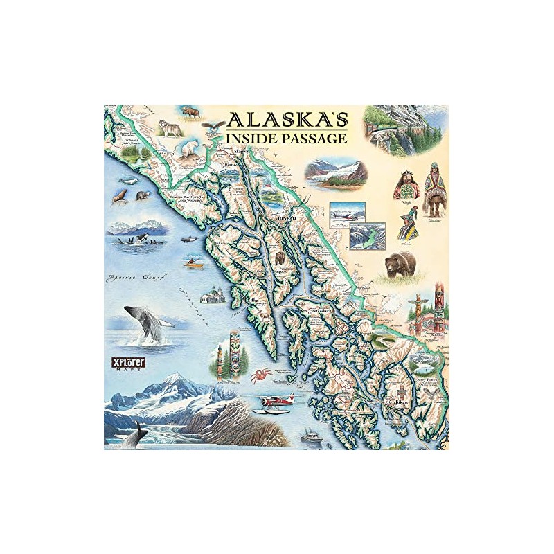 Alaska's Inside Passage Map Ceramic Coasters with Cork Base -