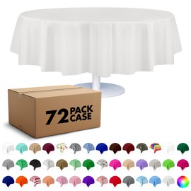 Grandipity White Round Tablecloth Disposable (72 Pack) Premium 84 Inch Round Plastic Tablecloth Disposable, Decorative Round Table Cover, Party Table Cloths Disposable, Plastic Table Cloth Round Table