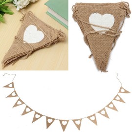 7 Meters Hessian Bunting White Love Heart Rustic Burlap Banner Cloth Fabric Triangle Flags Party Decoration for Wedding Birthday Baby Showers Home Outdoor 26 Pieces (In 2 Pack)