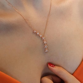 VIROMY Dainty Gold Necklaces for Women Trendy Star Necklace Y Shaped necklace Star CZ Charm Statement Adjustable Rose Gold Necklace Everyday Women Fashion Jewelry Gifts