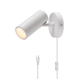 Aisilan Spotlights Indoor, LED Wall Spotlight Plug in with Switch, Adjustable Uplights for Wall Lighting, 12W COB 3000K CRI97 Aluminum Spot Light for Artwork, Ceiling, Floor, White