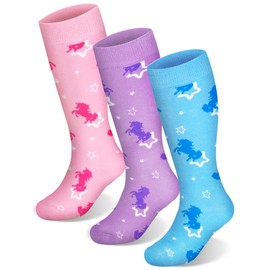 Stadupimry Kids Girls Toddler socks 3 Pairs Unicorn Cute Novelty Knee High Socks 3-8 Years