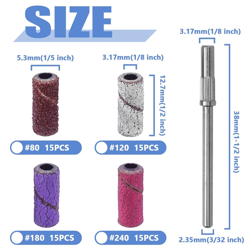 Mesee 60 Pieces Sanding Bands for Nail Drill, 4 Colors