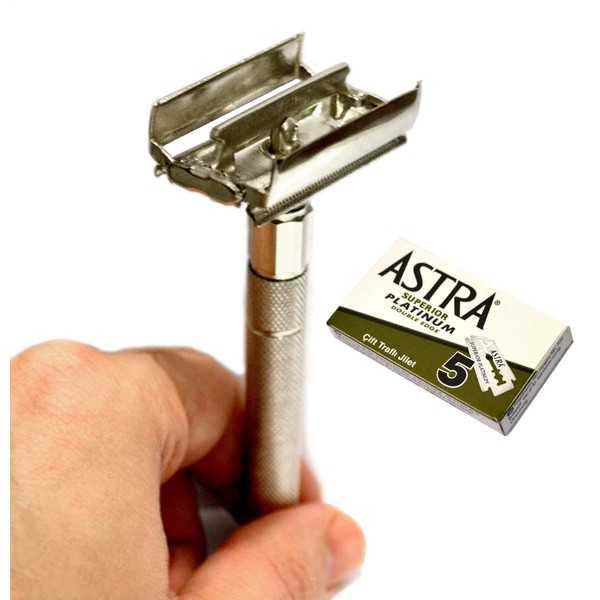 CS-301 Classic Samurai Butterfly Twist to Open Double Edge Safety Razor With 5 Astra Superior Platinum Double Edge Safety Razor Blades