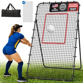Oswerpon Volleyball Rebounder Net 7x4 FT, 5-Angle Adjustable Bounce Back Net, Steel Frame & PE Training Net for Volleying/Spiking/Bumping, Rust-Resistant & Durable – w/Travel Bag for All Ages, Black