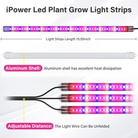 iPower 40W LED Plant Grow Light Strips Full Spectrum for Indoor Plants with Auto ON/Off 3/9/12H Timer, 10 Dimmable Levels 48 LEDs Per Tude, for Hydroponics Succulent, 3 Tubes, Mix