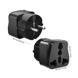 Pack of 3 Universal Travel Adapter Plug, UK/USA/China to EU Travel Adapter, Travel Plug Socket Adapter Worldwide, Universal Plug to 2 Pin German Adapter for Home, Travel, Black