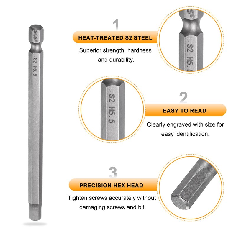 HARFINGTON H5.5 Hex Head Drill Bit Wrench 5.5mm Metric Flat