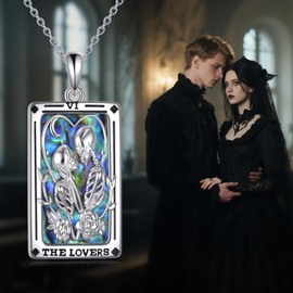 ZPMMPZ Skeleton Lovers Necklace Sterling Silver Tarot Card Pendant Skull Jewelry Gifts for Women Men