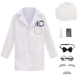 TOONRAIN Kids Mad Scientist Costume Unleash Genius Old Man Albert Einstein Cosplay With 8 Pcs