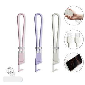 WHEAXY 3-in-1 Phone Lanyard with Charging Cable Phone Stand Wrist Strap | ​​Skin-Friendly Silicone, Adjustable, Detachable & Fast Charging  (Type-C/Lightning) - Color: Blush Pink, Output: Type-C to Lightning (27W)