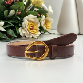 TTPSRY Women's Adjustable Belt Elegant Leather Waist Belt with Irregular Buckle Gold Suitable for Dresses Jeans Elastic Belt, brown