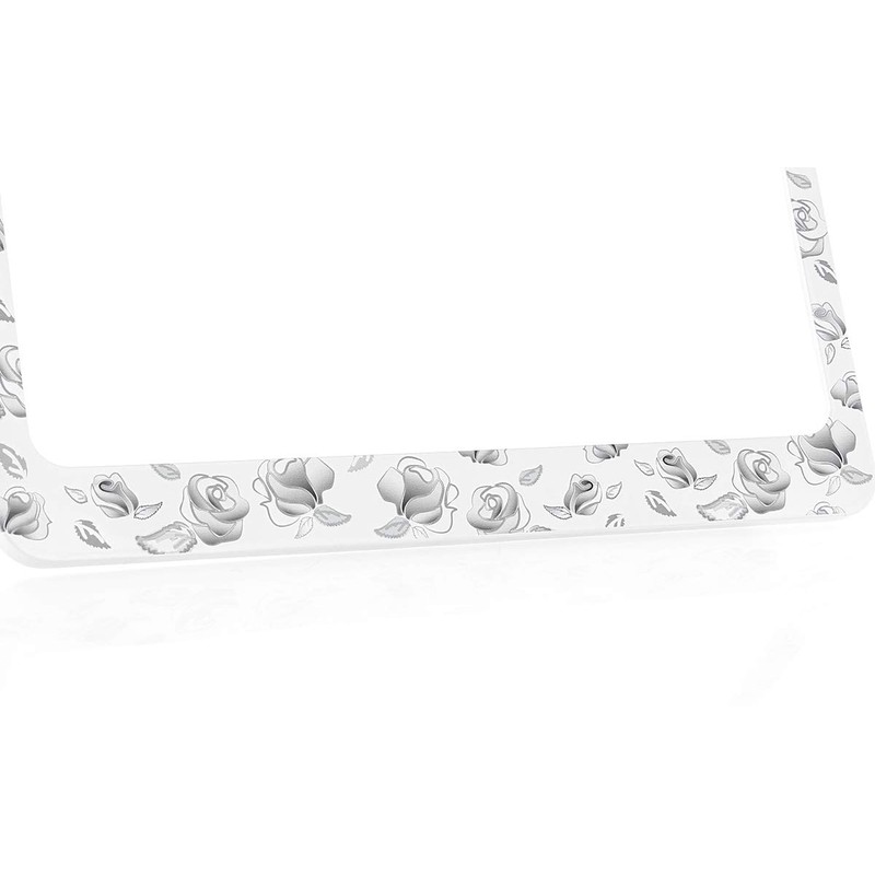 Beautiful Farmhouse Inspired Floral License Plate Frame with Gray Roses