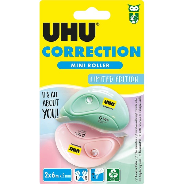 UHU Pack of 2 Mini Pastel Corrector Rollers 6 x 5 mm, 34475