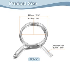 uxcell 10Pcs 0.87-0.98 Inch Inner Dia Double Wire Spring Hose Clamp, Stainless Steel Adjustable Spring Clips for Hose Fuel Line Silicone Tube Water Pipe Air Pipe