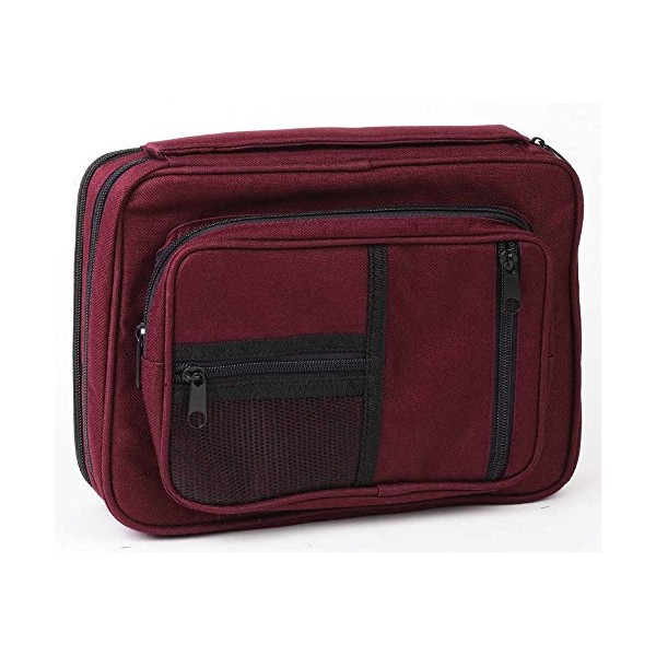 Burgundy Reinforced Canvas Bible Cover Case with Handle and Stationary, Large