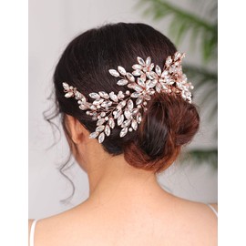 Denifery - Peine para el pelo de novia con brillantes diamantes de imitación para boda, perla, accesorio para el pelo para mujeres y niñas (oro rosa)