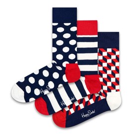 Happy Socks 3-Pack Classic Navy Gift Set, colorful and fun, Socks for Men and Women, Navy-White-Red (9-11)