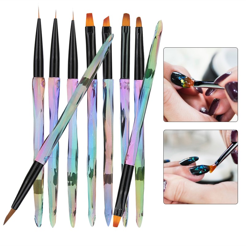 9pcs Gradient Handle Portable Nail Art Brush DIY Flower Pattern