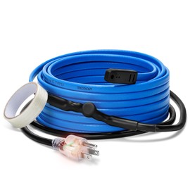 Pipe Heating Cable with Thermostat for Pipe Freeze Protection, 12FT Pipe Heat Cable + 6FT Power Line, Heat Tape for Water Pipes Insulation, Pipe Heat Trace for Metal Plastic Home Pipe, Roof,RV, Gutter