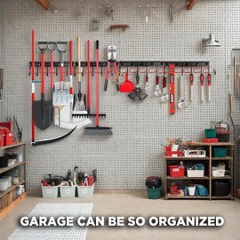 SEDY 68" All Metal Garden Tool Organizer Hooks - Garage Wall Organizer Sturdy Garden Tool Storage System Yard Tool Garage Tool Organizer Wall Mount Shed Organization Shovel Broom Rake Holder