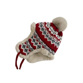 [LYING] Knit Cap with Earmuffs, Women's, Winter Pom Pom, Hat, Stylish, Cable Knitting, Small Face Effect, Flying Hat, Boa Back, Thick, Cold Protection, Windproof, Warm, Ski Hat, Pilot Cap, Earmuffs,