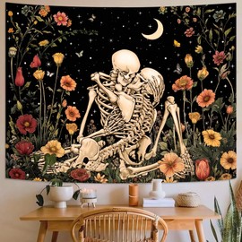 Accnicc Floral Skeleton Lovers Tapestry for Bedroom Gothic Skull Wall Tapestry Aesthetic Vintage Flower Plant Small Tapestries Wall Hanging for Living Room Dorm 60 x 44 Inch