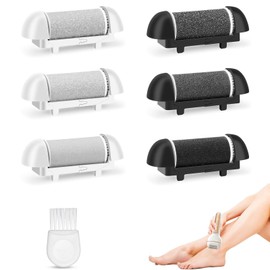 6 Pcs Scholl Foot File Replacement Rollers for Callus Removal, 3 Black and 3 White Rollers with Cleaning Brush, Compatible with Electric Foot Files