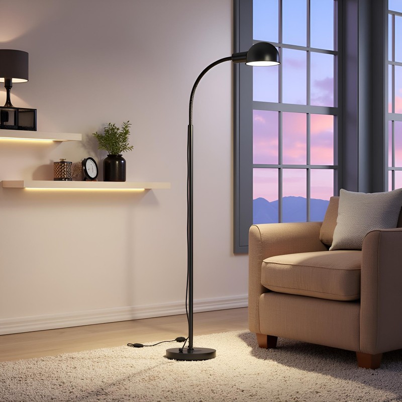 MHYFYH Adjustable LED Floor Lamp with Flexible Gooseneck, Rotatable Shade,