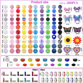 HUISUYTON 280 Pcs Beads for Pens, Bubblegum Beads Mixed Crystal Resin, Bead for Beadable Pen, Perfect for Pen Decorations, Keychains, Bracelets, and Jewelry Making